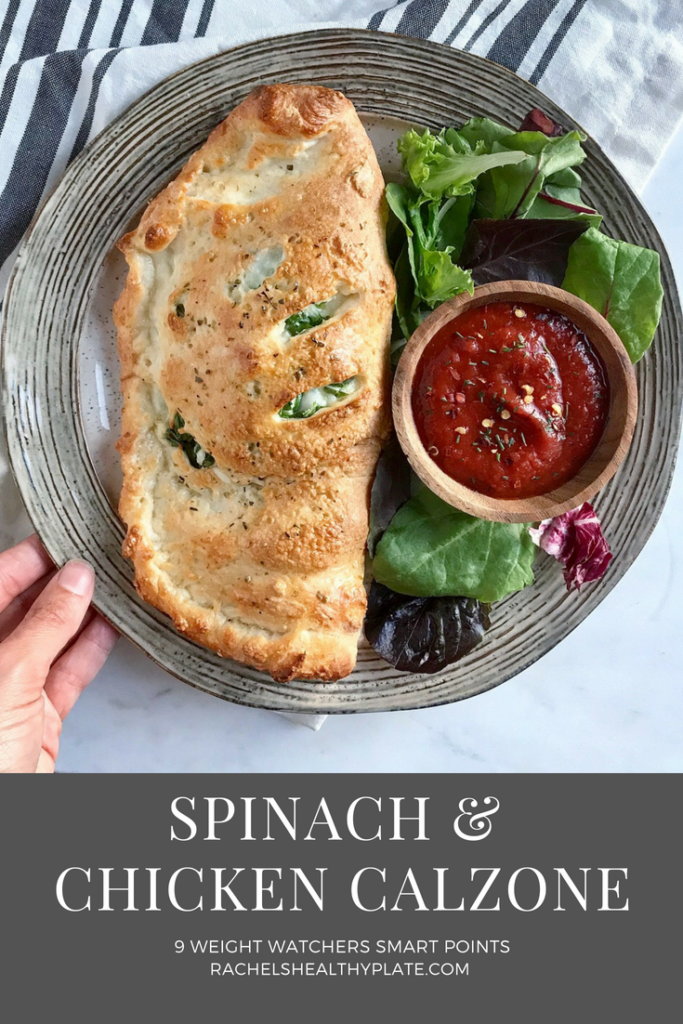 Spinach & Chicken Calzone with Easy Two-Ingredient Dough - 9 Weight Watchers Smart Points | Rachelshealthyplate.com