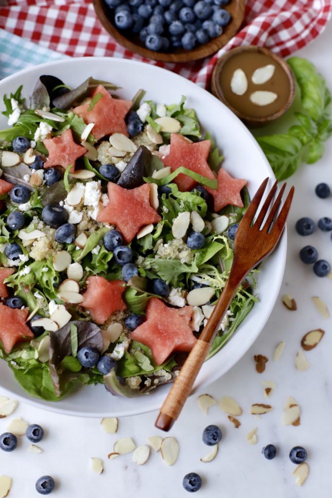 Red, White, & Blue Summer Watermelon Salad - 6 Weight Watchers Smart Points | RachelsHealthyPlate.com