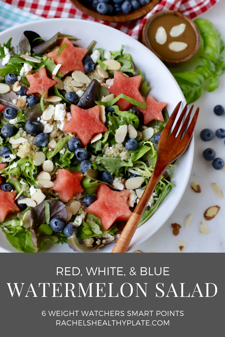 Red, White, & Blue Summer Watermelon Salad - 6 Weight Watchers Smart Points | RachelsHealthyPlate.com