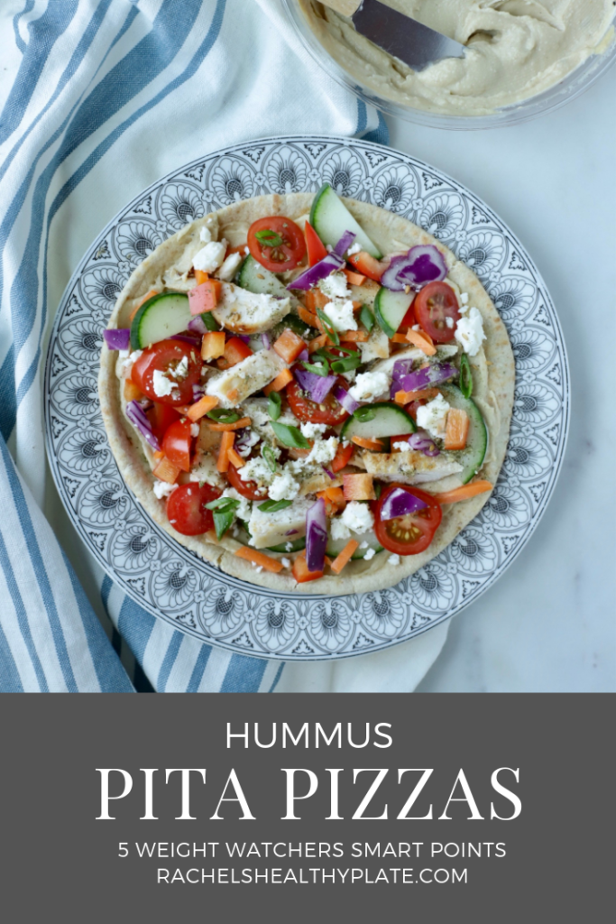 Hummus Pita Pizzas - 5 Weight Watchers Smart Points - Simple lunch or dinner idea! | Rachelshealthyplate.com