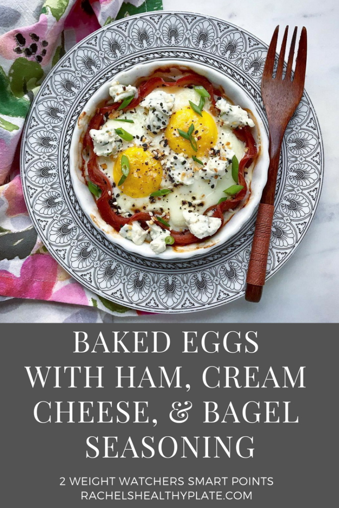 Baked Eggs with Ham, Cream Cheese, and Bagel Seasoning - 2 Weight Watchers Smart Points | Rachelshealthyplate.com