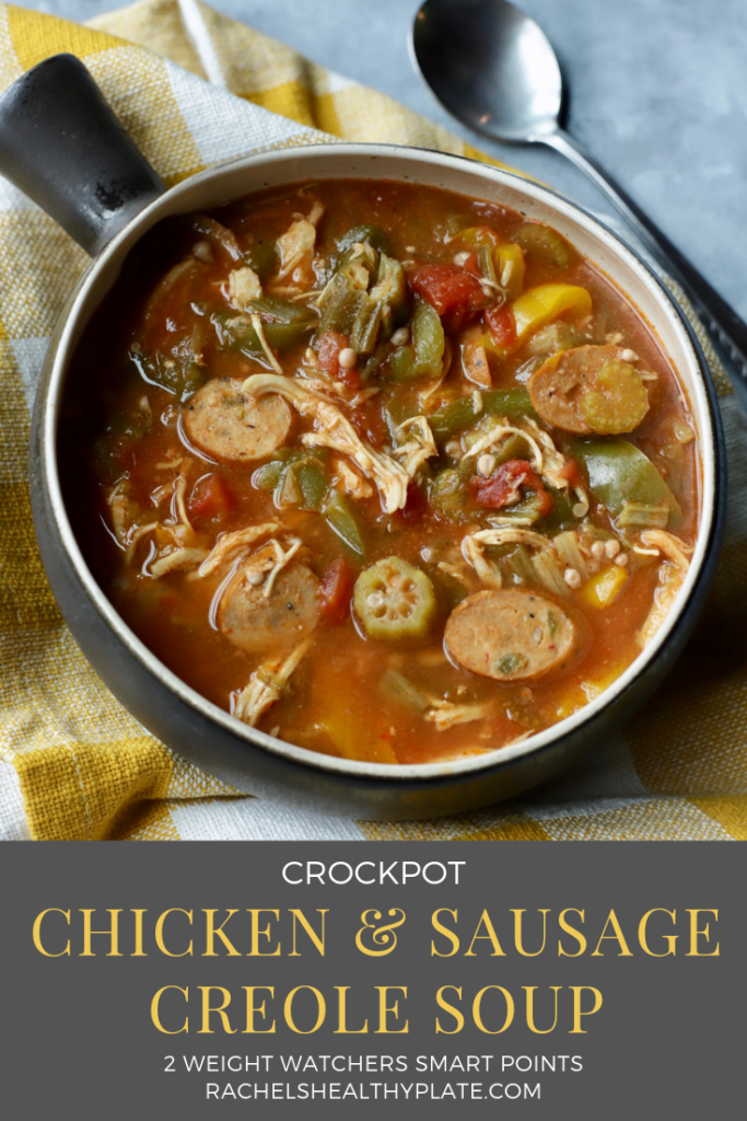 Chicken & Sausage Creole Soup in the Crockpot! - 2 Weight Watchers Smart Points Each | Rachelshealthyplate.com
