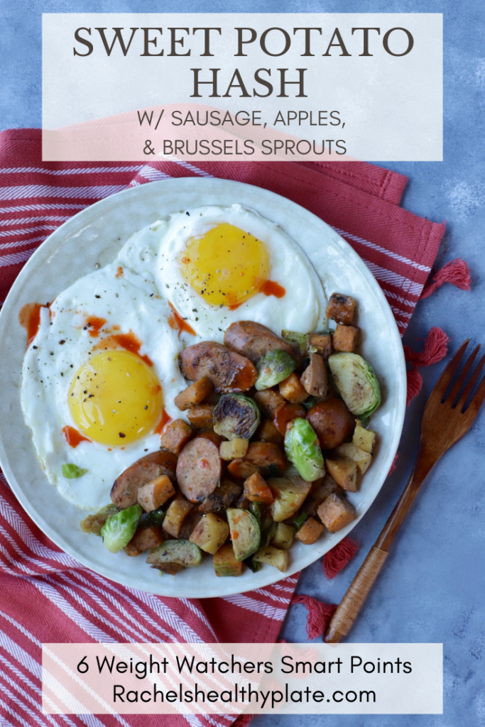 Sweet Potato Hash with Sausage, Apples, & Brussels Sprouts - 6 Weight Watchers Smart Points | Rachelshealthyplate.com