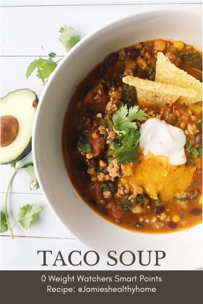 Quick & Easy Taco Soup - 0 Weight Watchers Smart Points | @Jamieshealthyhome recipe featured on Rachelshealthyplate.com