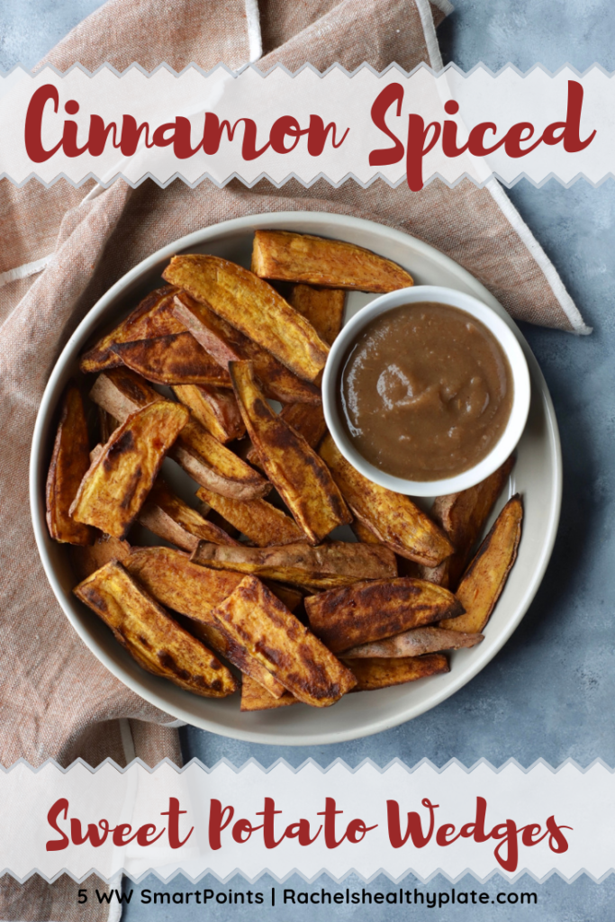 Cinnamon Roasted Sweet Potato Wedges with Apple Butter Dipping Sauce - 5 WW Smart Points - RachelsHealthyplate.com | #ww #smartpoints #sweetpotato #applebutter