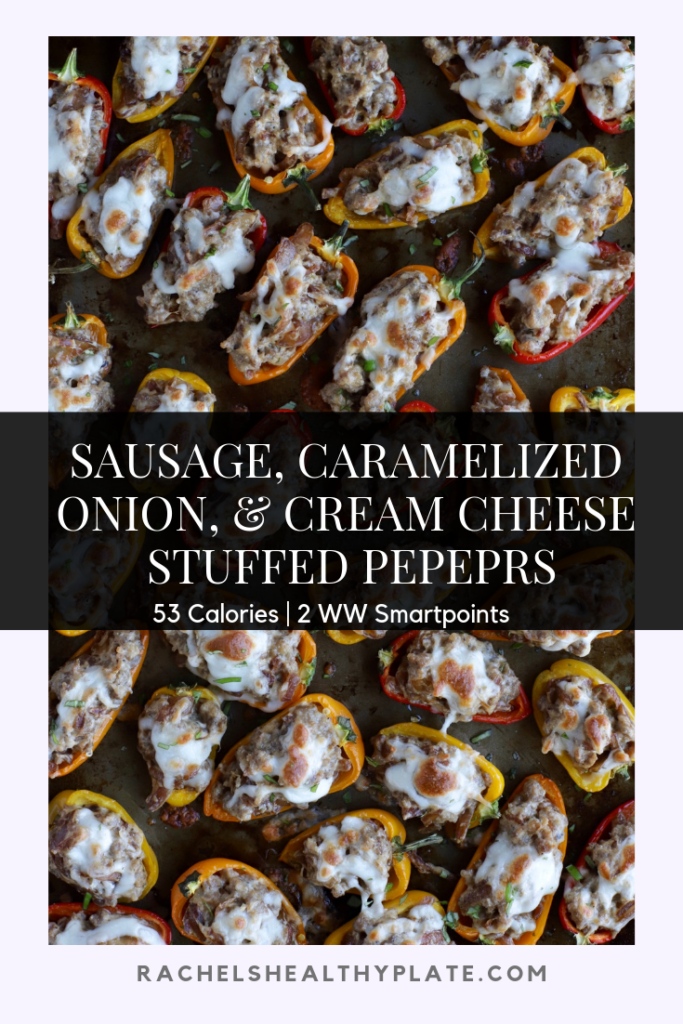 Sausage, Caramelized Onion, & Cream Cheese Stuffed Peppers | 53 calories & 2 WW smartpoints - Rachelshealthyplate.com