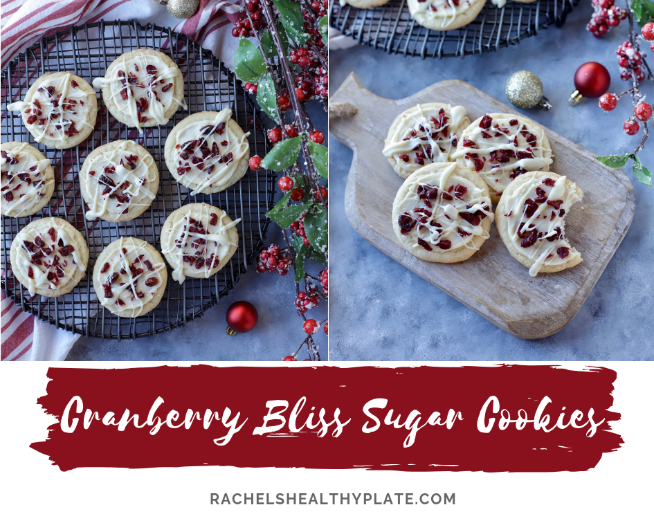 Cranberry Bliss Sugar Cookies - 166 Calories & 7 WW Smart Points - RachelsHealthyPlate.com | #WW #Smartpoints #holidaydessert #sugarcookies #christmascookies