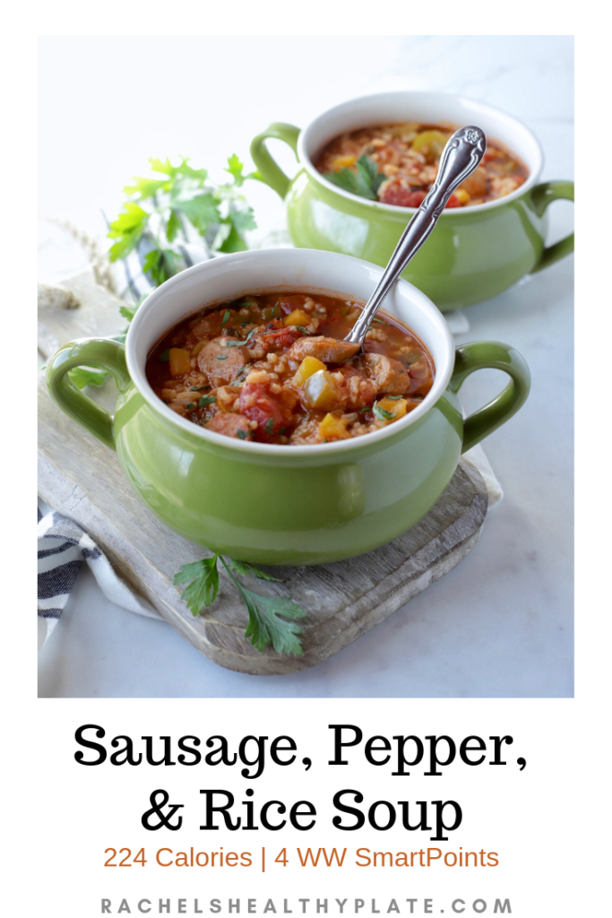 Sausage, Pepper, & Rice Soup - 224 Calories & 4 WW SmartPoints | Rachelshealthyplate.com | #WW #SmartPoints #andouille 