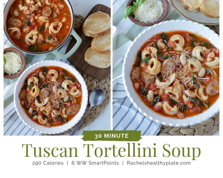 Tuscan Tortellini Soup - 30 minute meal! | 6 WW SmartPoints & 290 Calories | Rachelshealthyplate.com | #ww #smartpoints #healthysoup
