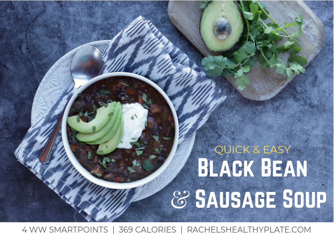 Quick Black Bean & Sausage Soup - 4 WW SmartPoints & 369 Calories | Rachelshealthyplate.com | #WW #WeightWatchers #smartpoints #blackbeansoup