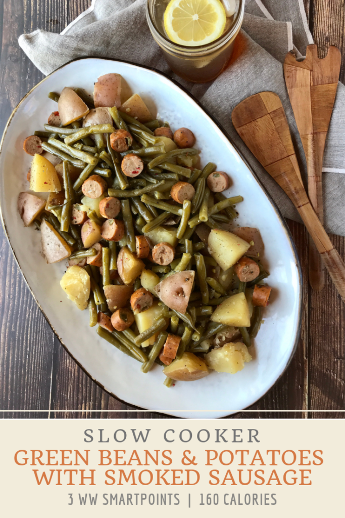 Slow Cooker Green Beans & Potatoes w/ Smoked Sausage - 3 WW SmartPoints & 160 Calories | Rachelshealthyplate.com | #WW #SmartPoints #Crockpot #Slowcooker #Greenbeans 