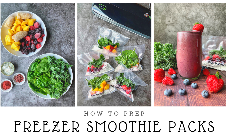 Quick & Easy Freezer Prep Smoothie Packs! | Rachelshealthyplate.com | #foodsaver #mealprep #smoothiepack 
