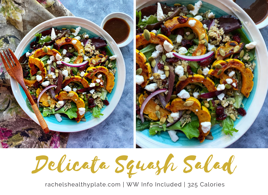 Delicata Squash Salad -325 Calories + WW Info Included | Rachelshealthyplate.com | #ww #delicata #smartpoints