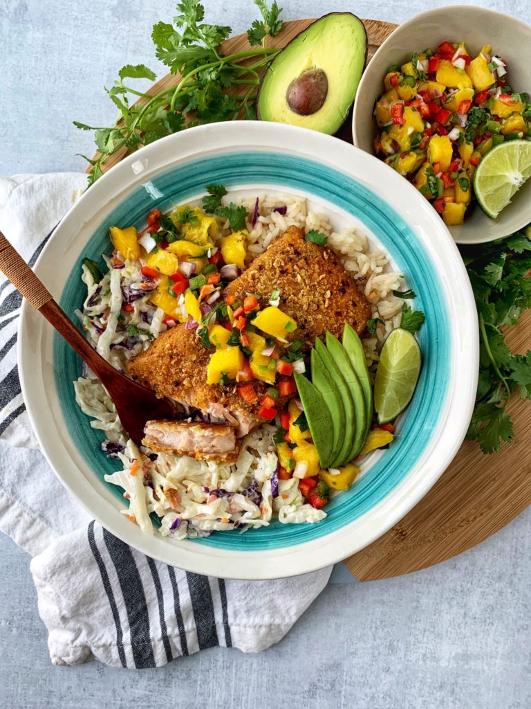 Honey Chipotle Salmon Bowl WW Rachelshealthyplate.com