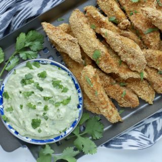 Taco Spiced Chicken Strips w/ Creamy Avocado Sauce - 3 Weight Watchers Smart Points - Airfryer or Oven! - Rachelshealthyplate.com